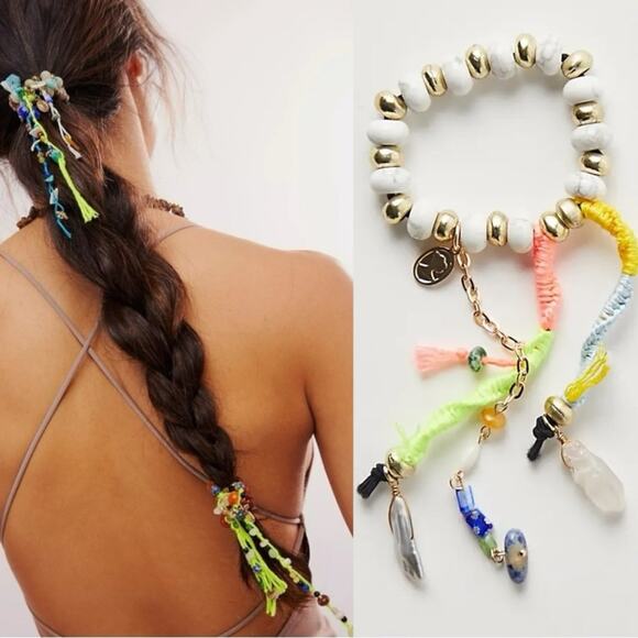 Free People Ariana Ost Dripping In Sun Hair Tie in White Multi NWT Bracelet Boho - Picture 1 of 12